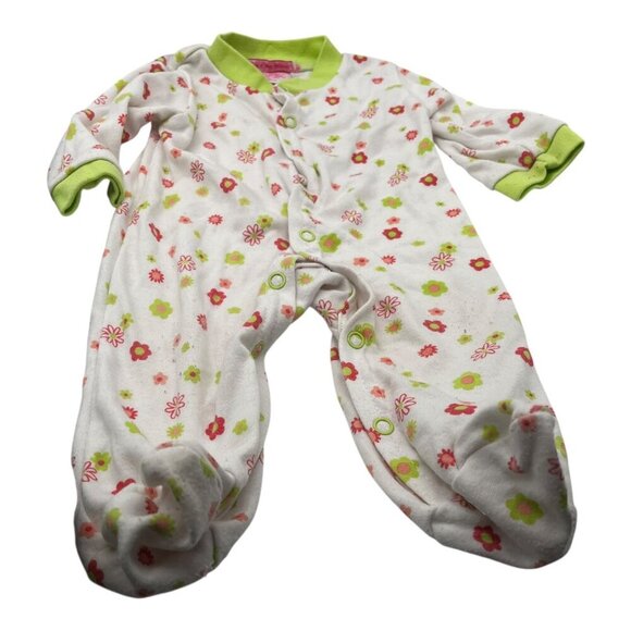 Lot of 2 Baby Girl One Piece Footed Pajamas 3-6M Floral Long Sleeves Crew Neck - Picture 12 of 16